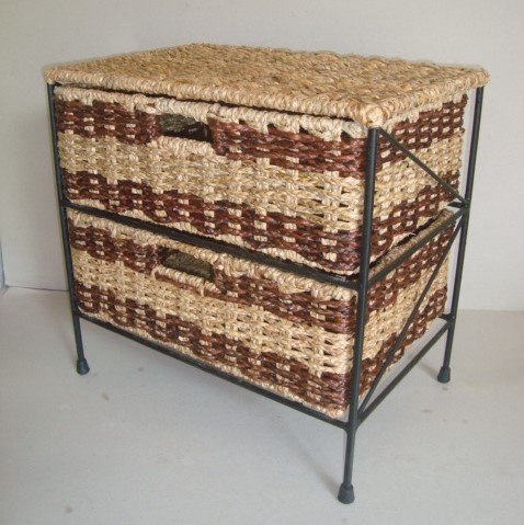 Chest with metal frame containing two wicker drawers